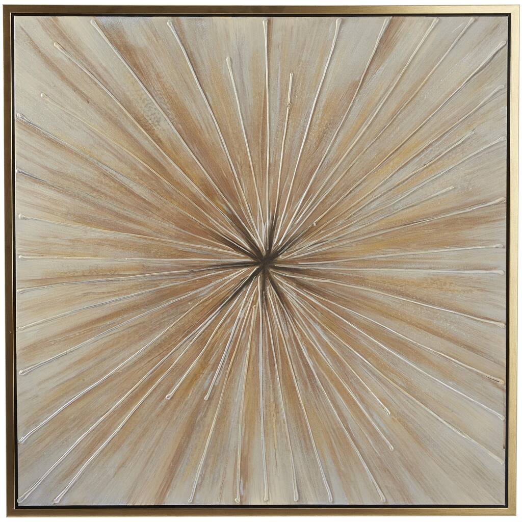 Canvas Starburst Radial Framed Wall Art with Gold Frame - Brown - Roche River Decor
