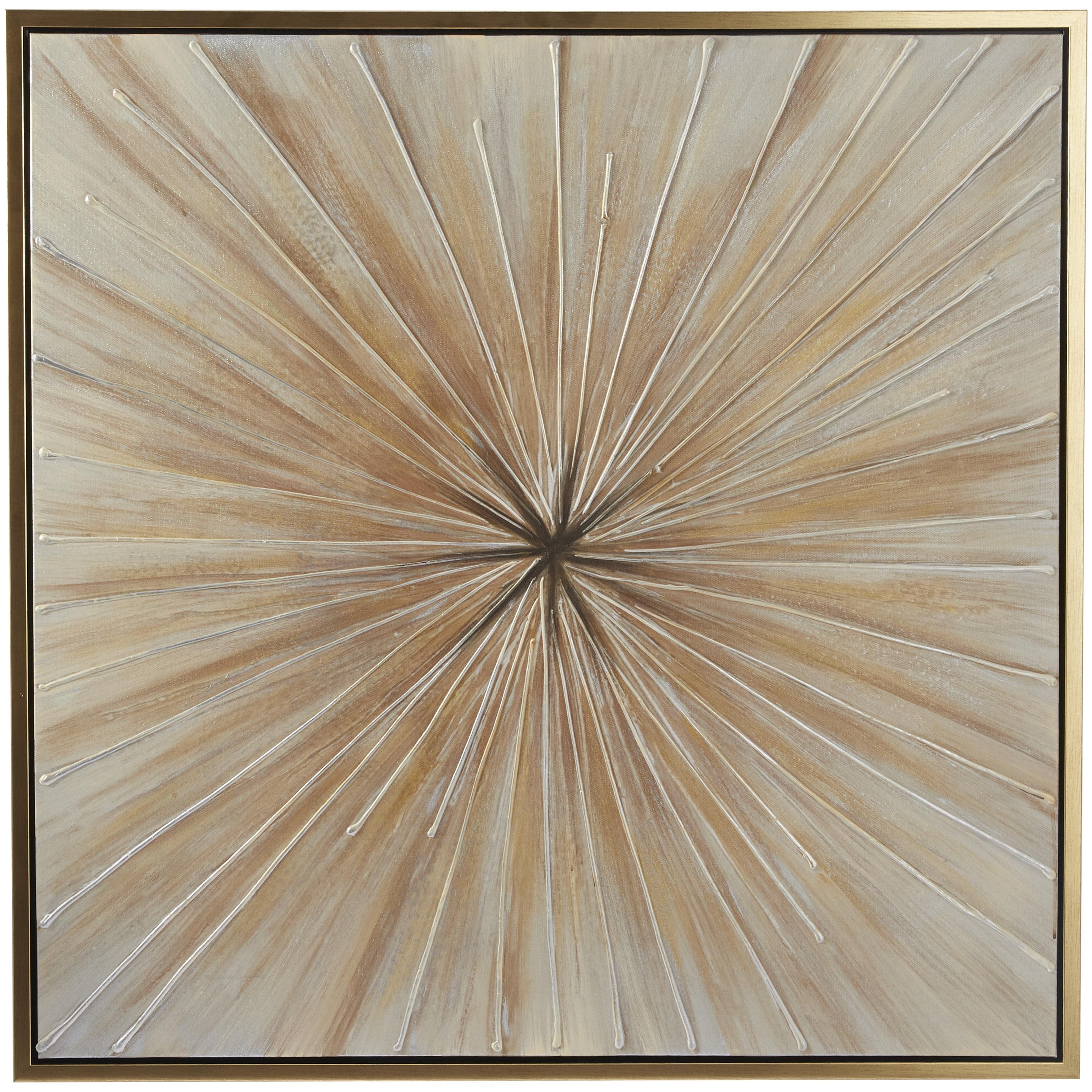 Canvas Starburst Radial Framed Wall Art with Gold Frame - Brown - Roche River Decor