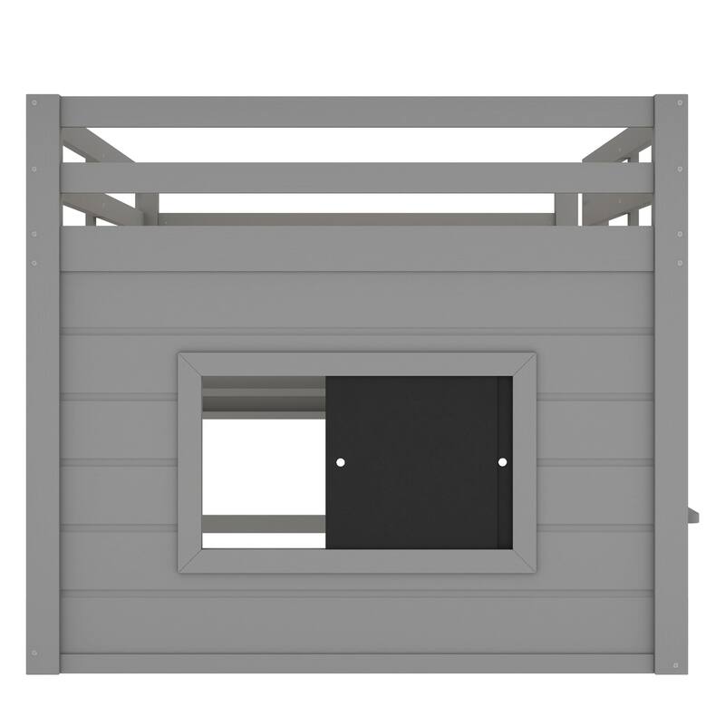 Full/Twin Loft Bed with Sliding Chalkboard, Bookshelf & Safety Rails