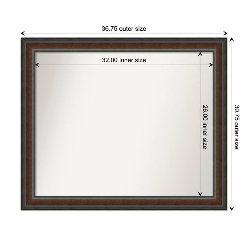 Cyprus Walnut Framed Non-Beveled Custom Wall Mirror, Bathroom Vanity Mirror - Outer Size: 36.75 x 30.75