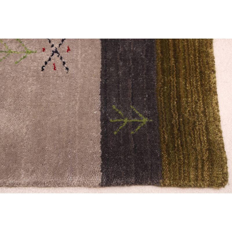 ECARPETGALLERY Hand Loomed Kashkuli Gabbeh Light Grey Wool Rug - 5'2 x 7'0
