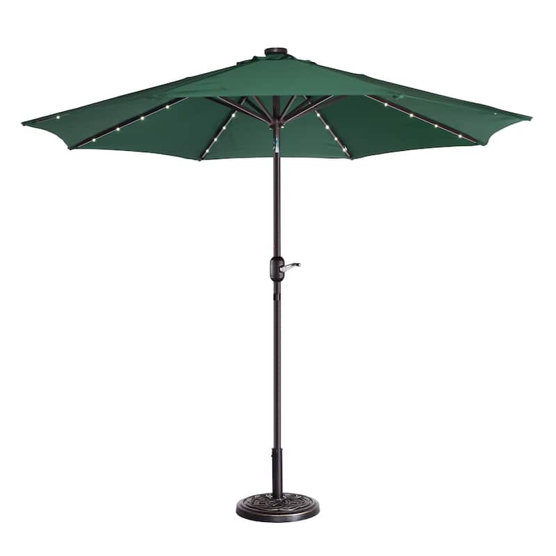 9' LED Lighted Outdoor Patio Umbrella with 8 Steel Ribs and Push ButtoTilt, Solar Powered by Villacera Forest Green - Forest Green