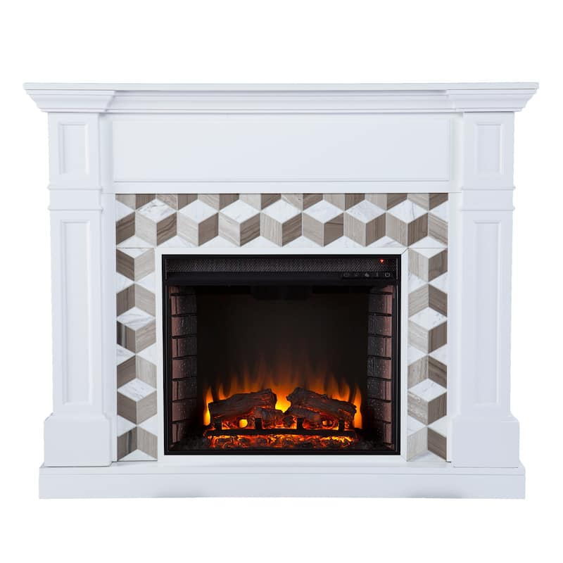 SEI Furniture Dardon Electric Fireplace with Marble Surround