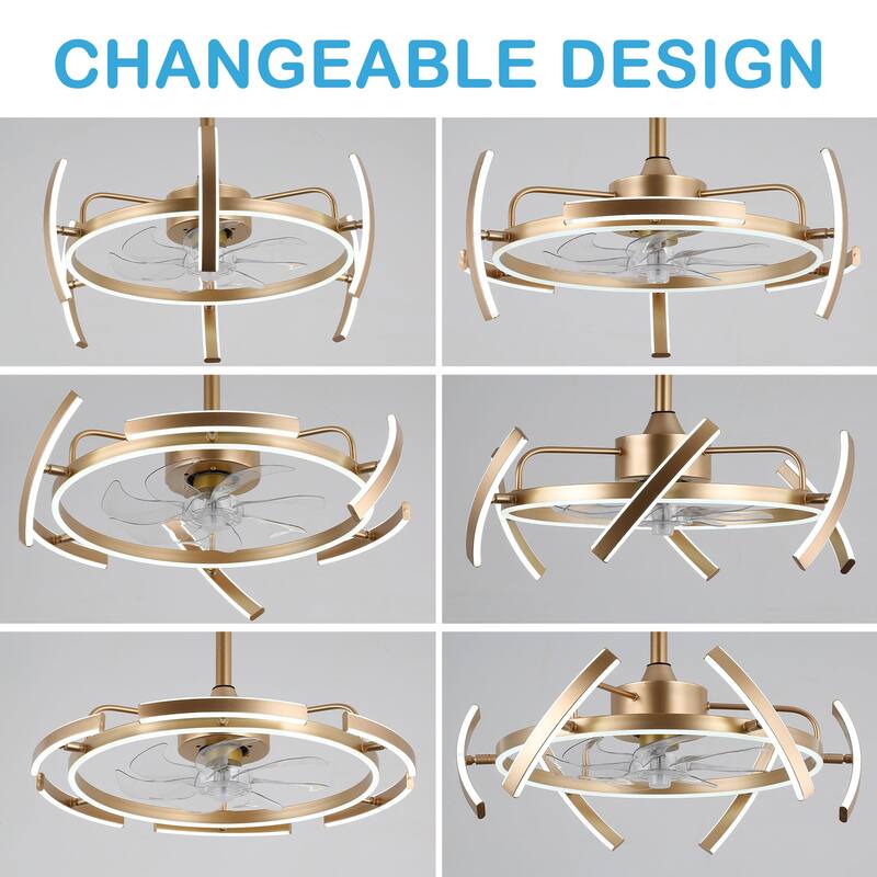 Oaks Aura DeClue 24in. 6 DIY-Shape Smart Ceiling Fan with Light,Cyberpunk Futuristic 6-Speed Quiet Ceiling Fan w/ Remote