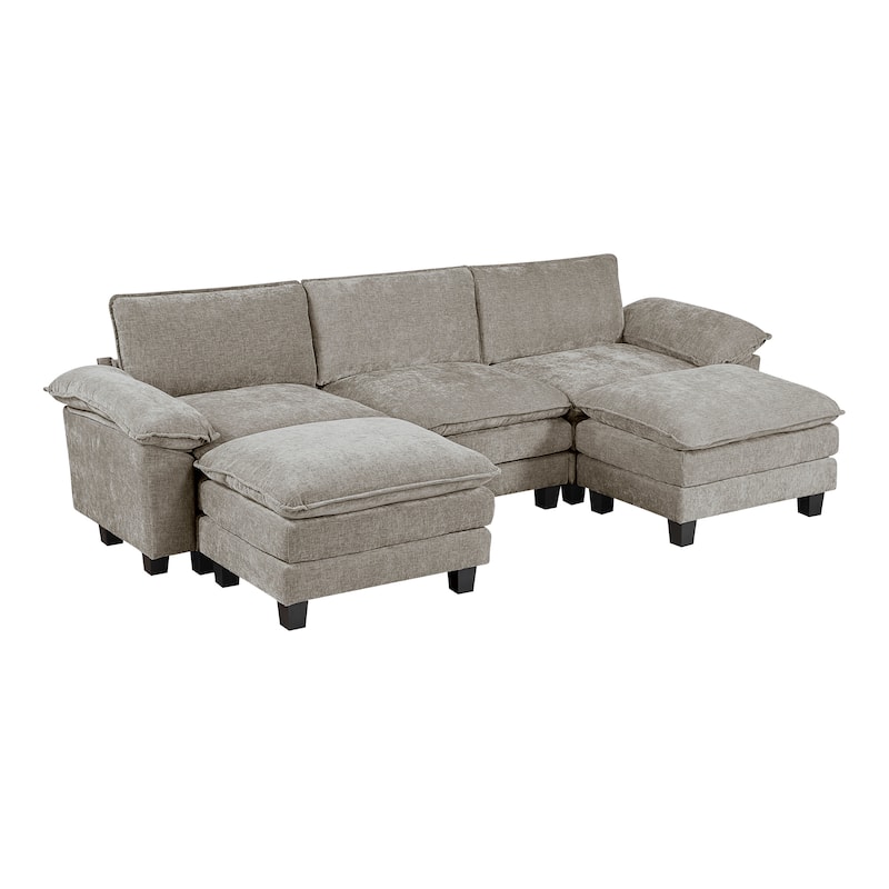 Fremont & Park Terra Chenille 5-Piece Modular Sectional Sofa - Ottoman - Dark Pewter