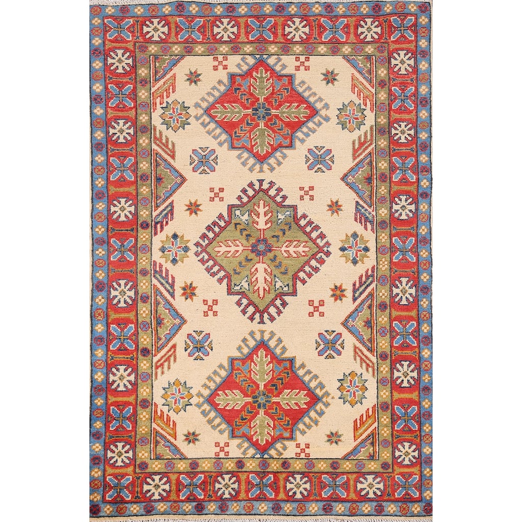 Handmade Kazak Oriental Accent Rug Handmade Wool Carpet - 3'2" x 5'1"