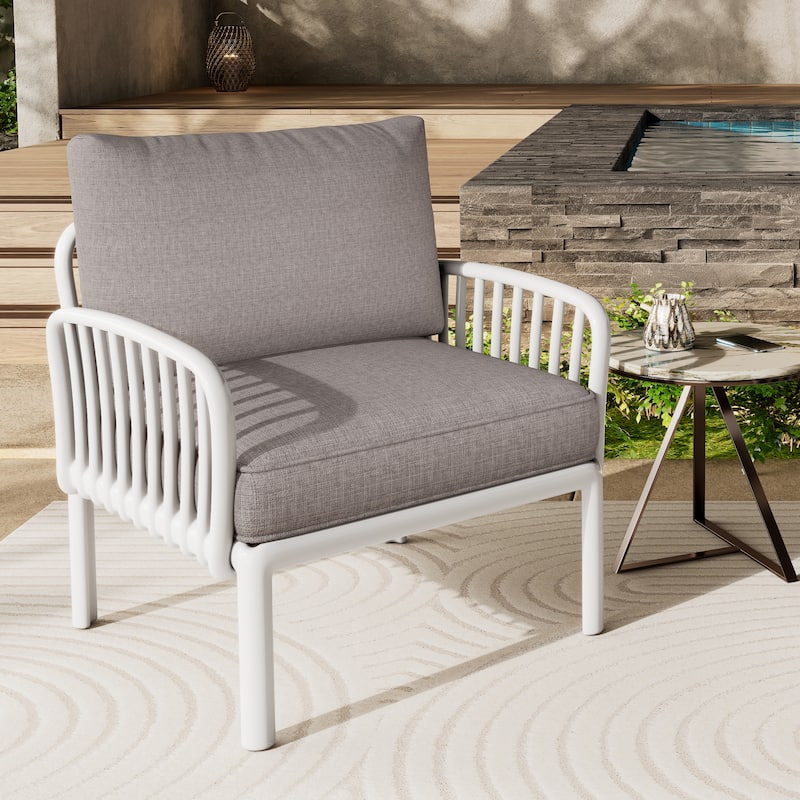 Roomfitters Outdoor Patio Club Chair with Waterproof Cushions, Deep Seating Modern Furniture for Garden or Balcony, White Gray - White+Gray