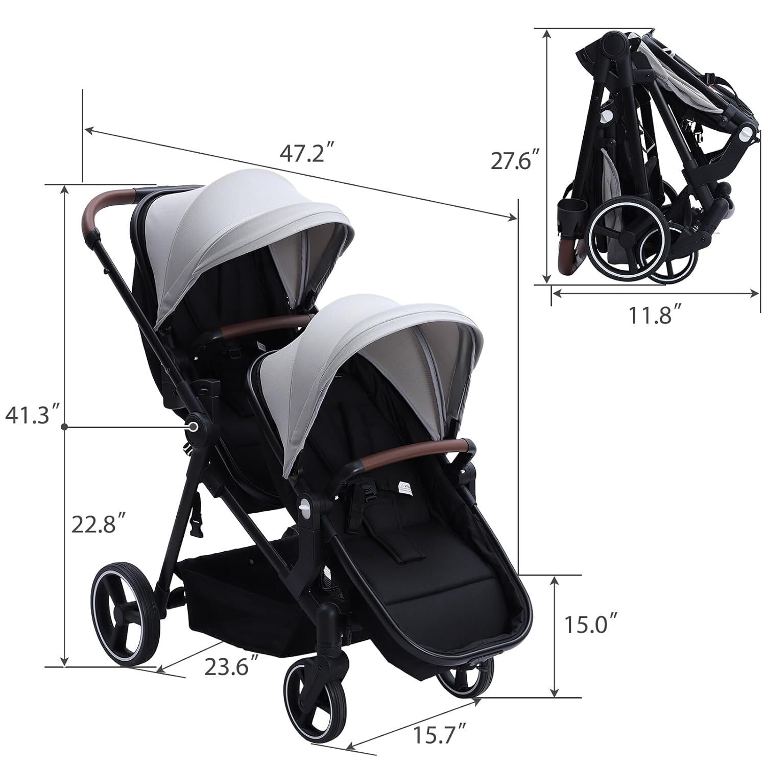 Double Stroller with Safety Harness