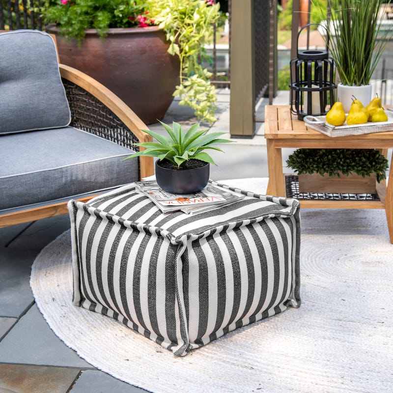 Nuloom Porto Printed Striped Indoor/Outdoor Ottoman Pouf