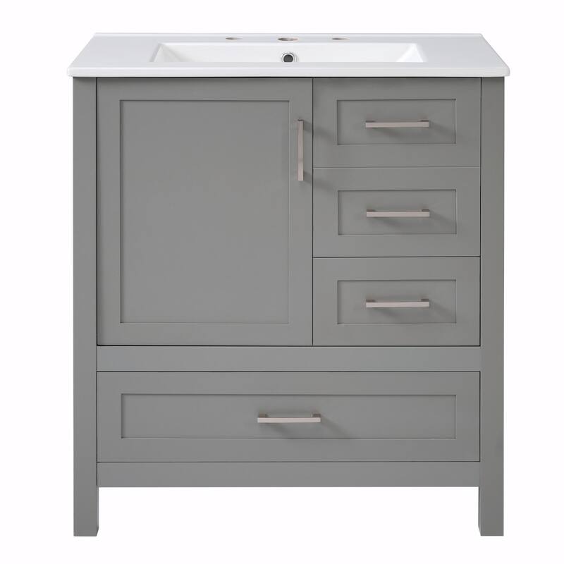 30" Bathroom Vanity with Sink Combo, Storage Cabinet with 3 Soft-Close Drawers and Removable Tray