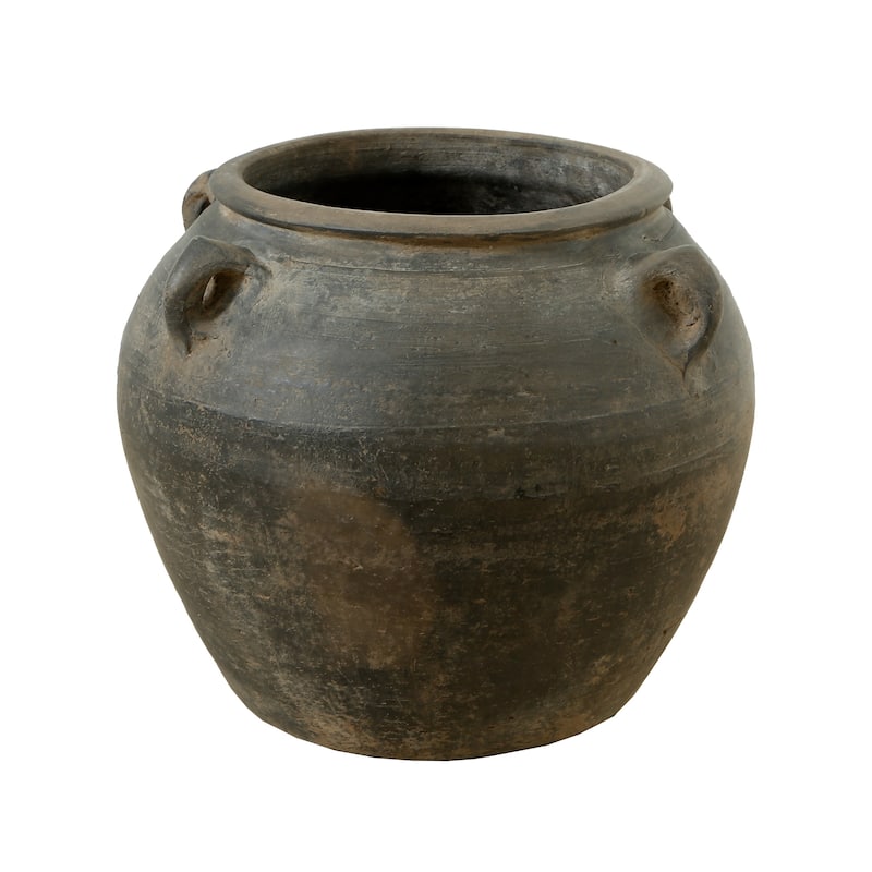 Artissance 14.2"W Large Gray Pottery Indoor Outdoor Vintage Water Jar w/4 Handles, Home and Garden Decor (Color & Size Vary)