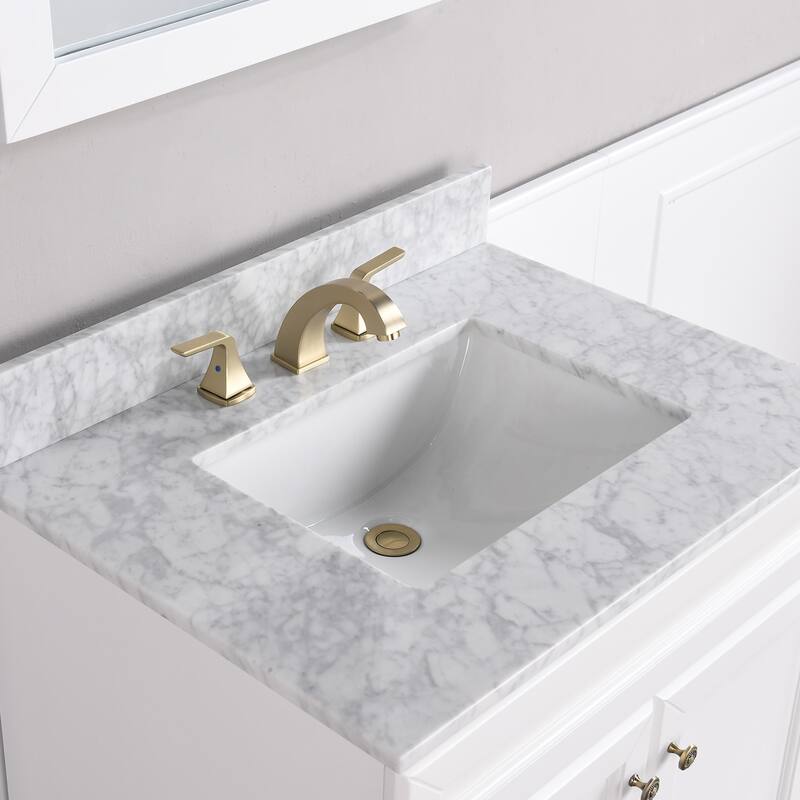 BATHLET 30 inch Bathroom Vanity Set with Carrara Marble Top Mirror