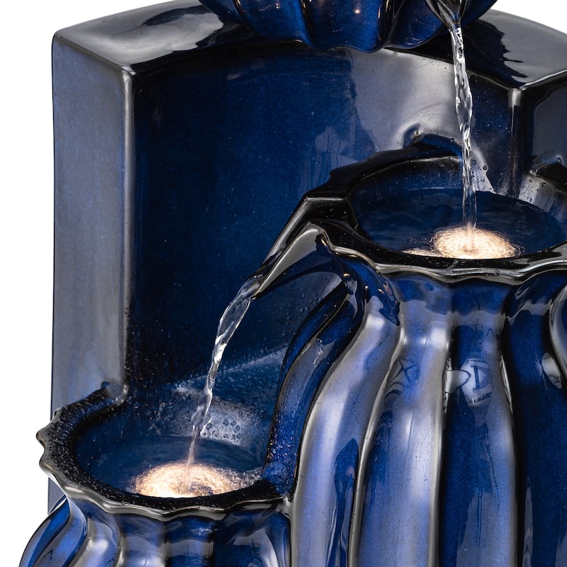 Glitzhome 27"H/35"H 3-Tier or 4-Tier Embossed Pattern LED Ceramic Pots Fountain
