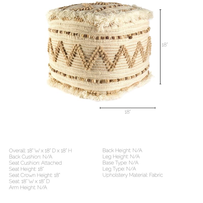 Caela Beige/Brown Wool, Cotton and Felt Popcorn Stitch Square Pouf