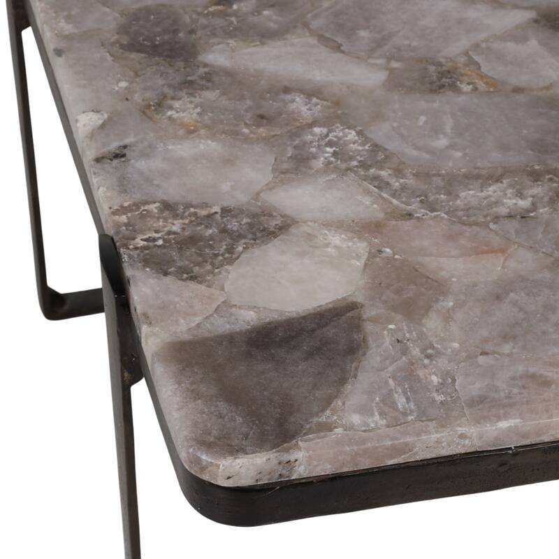 Metal Coffee Table Stone-Pattern Top Modern Frame - 18" Bronze - 41" x 40" x 18"