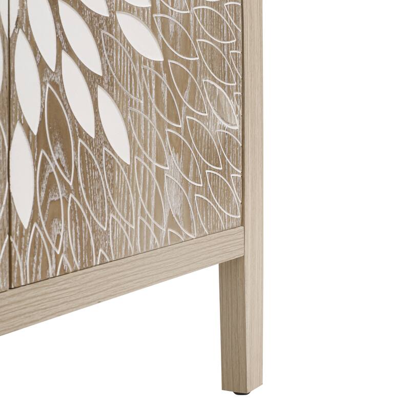 GDFStudio - Oakcraft Traditional Wooden Accent Storage Cabinet with 2 Carved Doors