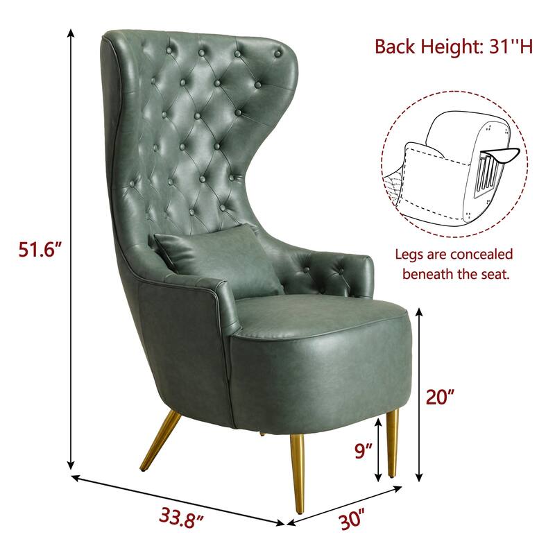 KINWELL Upholstered Tufted Faux Leather Wingback Chair PU Accent Chair