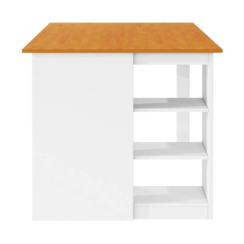 5-Piece Counter Height Wooden Bar Table Set with 3-Tier Storage Shelves & 4 Cross-Back Chairs, Rustic Farmhouse Dining Set for 4