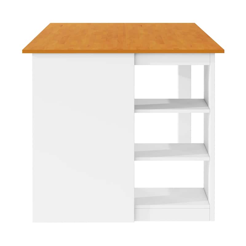 Farmhouse 5-Piece Counter Height Dining Table Set with 3-Tier Storage Shelves and Comfortable Cross Back Dining Chairs