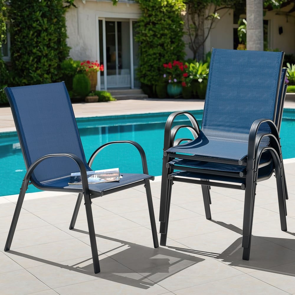 Patio 4-Piece Textilene Dining Chairs with Armrests and Stackable Design