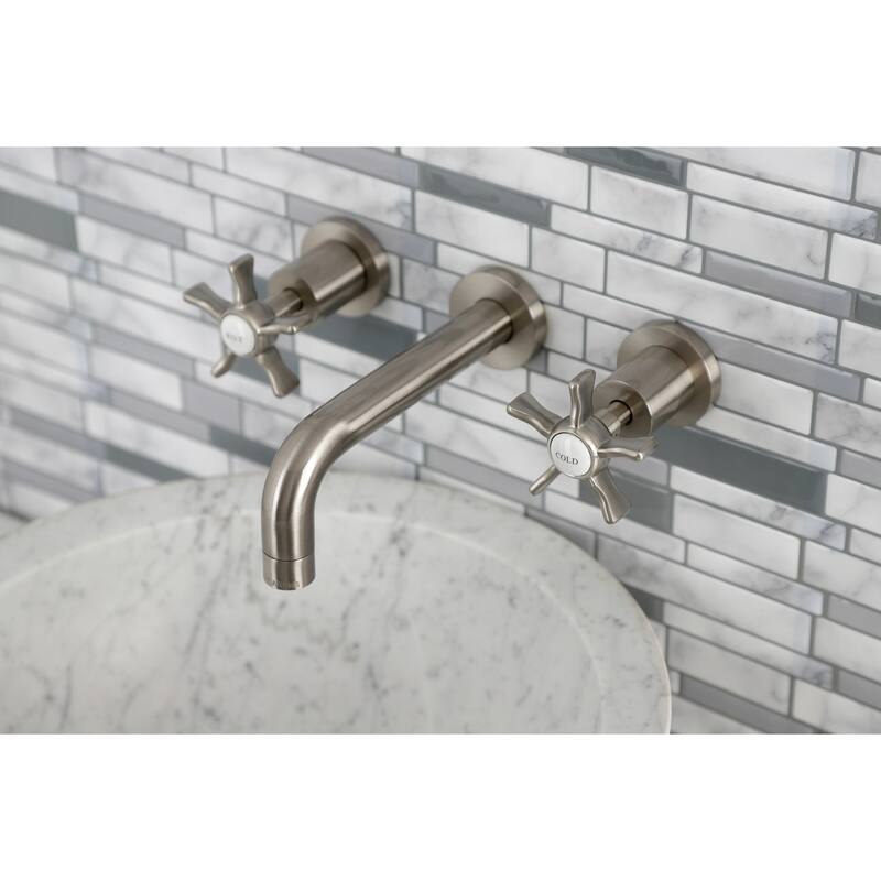 Kingston Brass Hamilton Two-Handle 3-Hole Wall Mount Bathroom Faucet - Brushed Nickel