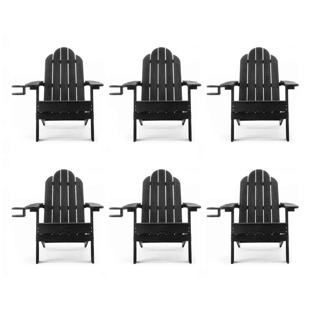LUE BONA Weather Resistant Folding Plastic Outdoor Patio Chairs, Adirondack Chair with Cup Holders Set of 6