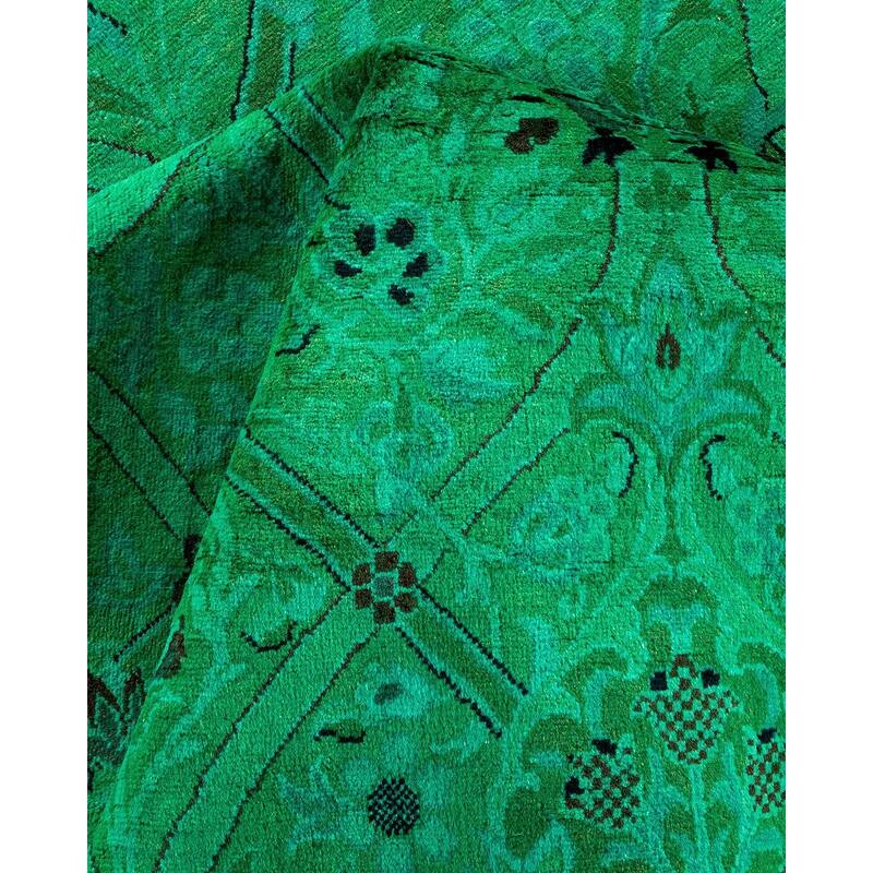Overton Hand Knotted Wool Vintage Inspired Modern Contemporary Overdyed Green Area Rug - 6' 2" x 9' 5"