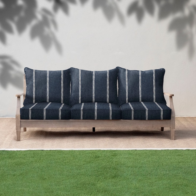 Sorra Home Sunbrella Outdoor Deep Seating Sofa Pillow and Cushion Set - 22.5 in W x 22.5 in D x 5 in H - Lengthen Indigo