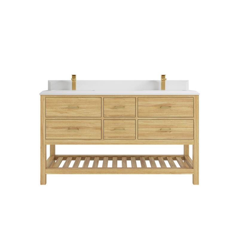 Willow Collections 60 in. W x 22 in. D Parker Solid Teak Double Sink Bathroom Vanity with Countertop