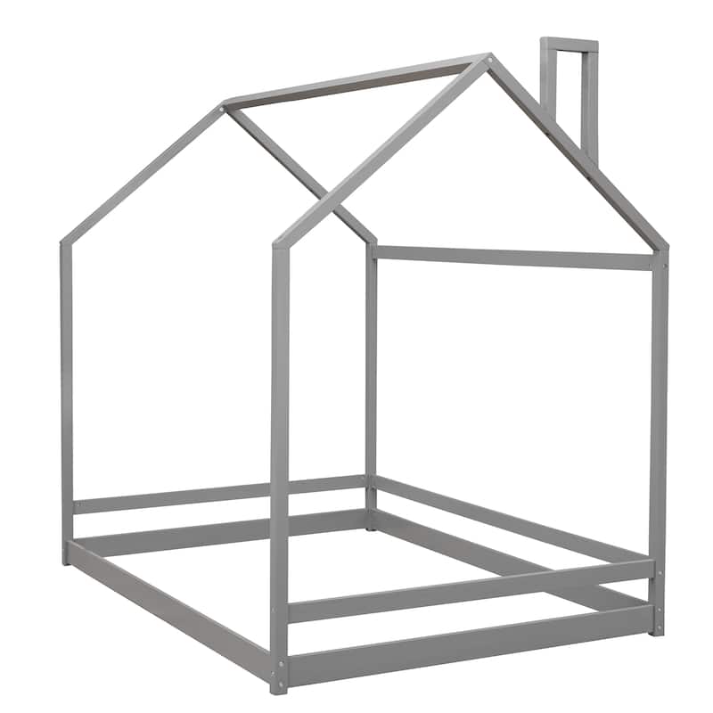 Twin/Full Size Wooden House Bed for Kids, Semi-Enclosed Playhouse Design with Roof, Perfect for Bedroom Fun and Sleep