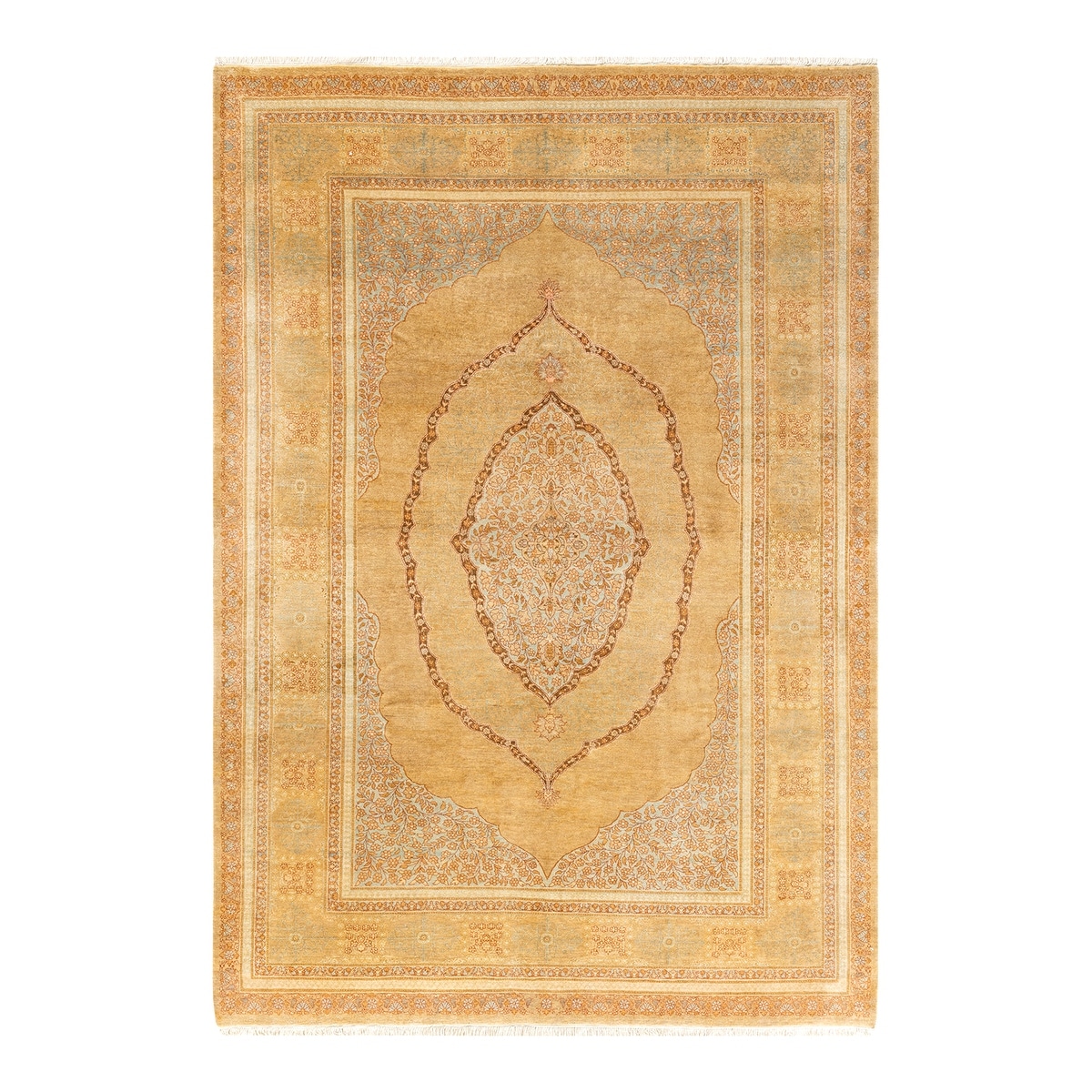 Overton Handknotted Wool Traditional Oriental Yellow Area Rug - 6' x 9'