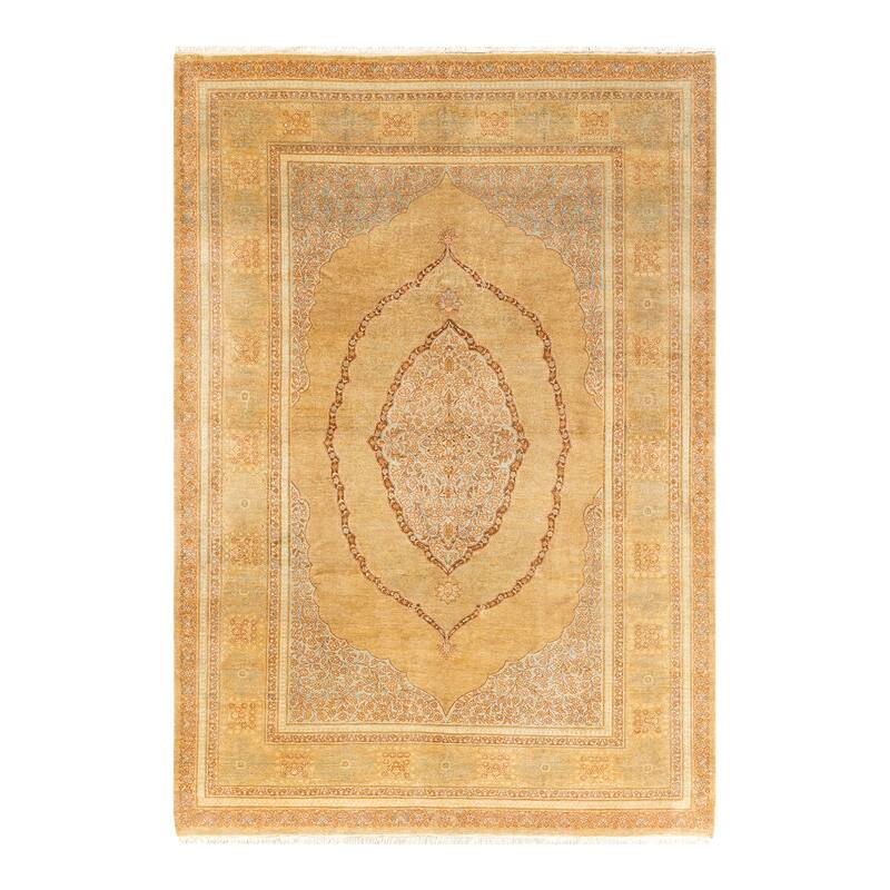 Overton Handknotted Wool Traditional Oriental Yellow Area Rug - 6' x 9' - Gold - 6' x 9'