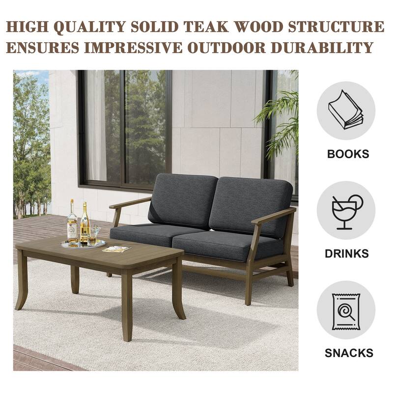 Teak Outdoor Patio Loveseat and Coffee Table Set (2-Piece)