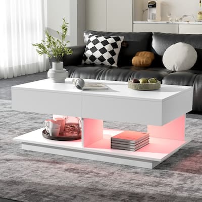 41.3''-76.7'' Extendable Coffee Table, Efficient Central Coffee Table with Multiple Storage Compartments