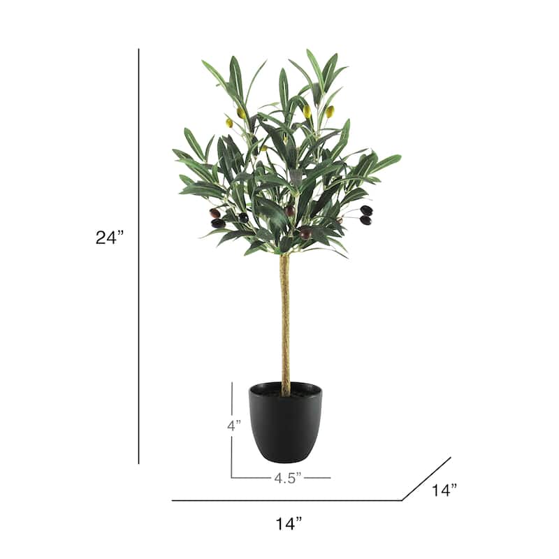 24in Petite Artificial Olive Tree in Black Pot - 24" H x 14" W x 14" DP