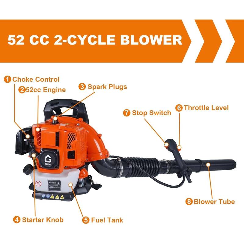 2-Cycle Engine Gas Backpack Leaf Blower with Ergonomic Harness System