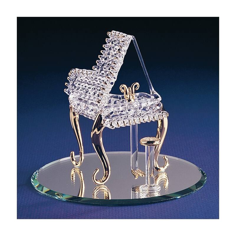 Curata Baby Grand Piano Handcrafted Glass Figurine with 22k Gold Trim