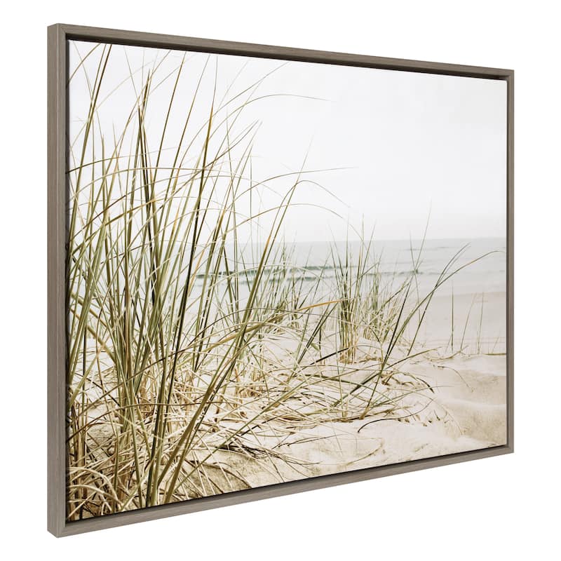 Kate and Laurel Sylvie Calming Beach Grass Framed Canvas by The Creative Bunch Studio - 31.5x41.5 - Grey