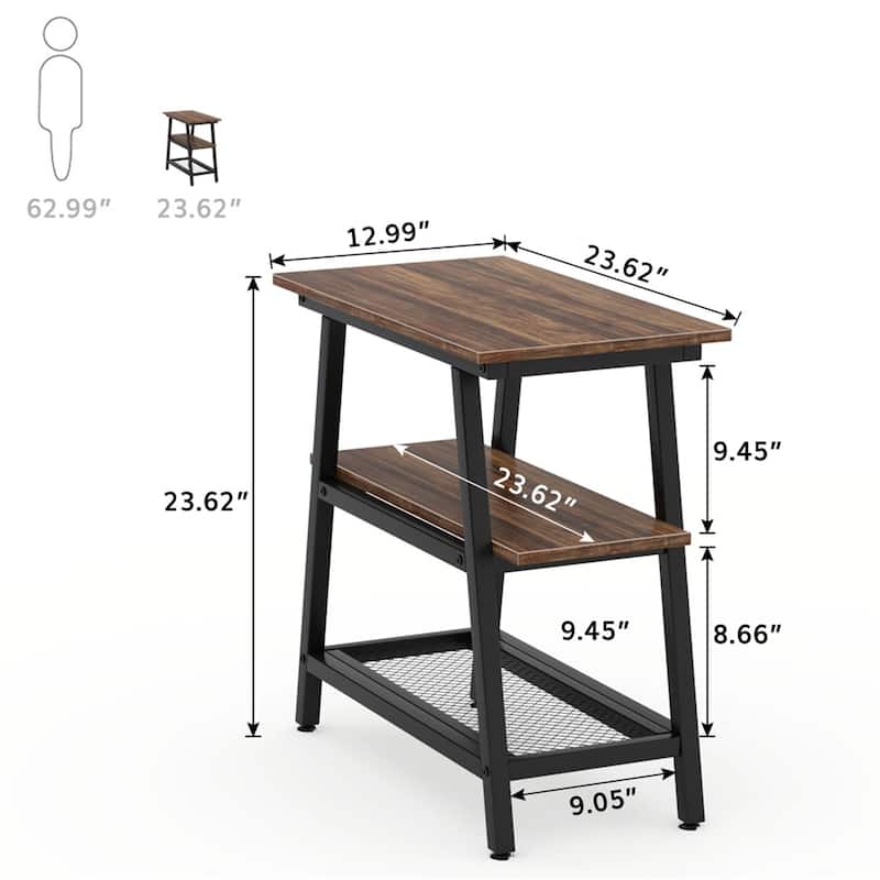 End Table, Side Table with 3-Tier Storage Shelf,