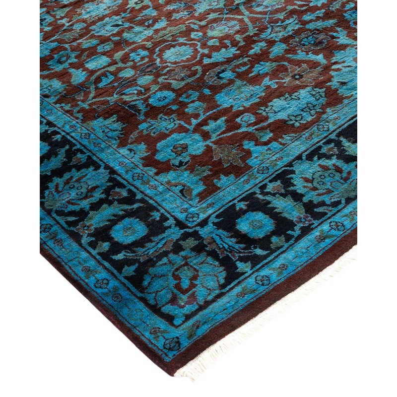 Overton Hand Knotted Wool Vintage Inspired Modern Contemporary Overdyed Blue Area Rug - 4' 1" x 5' 10"