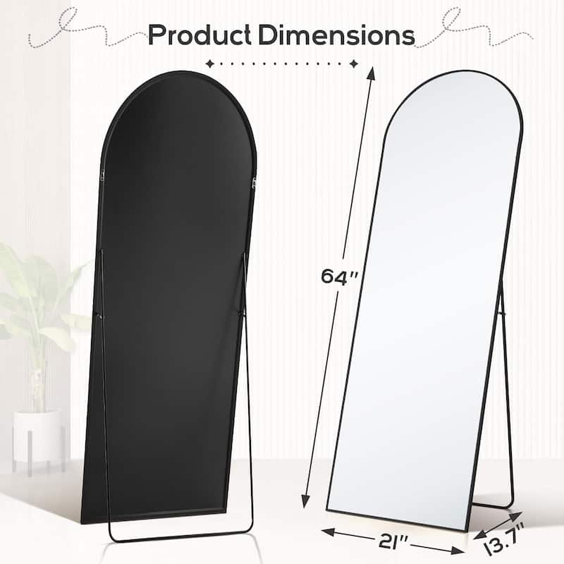 Arched Mirror Full Length, 21"x64" Body Wall Mirrors Shatter-Proof Glass, Large Tall Arch Mirror with Stand Aluminum Alloy Frame
