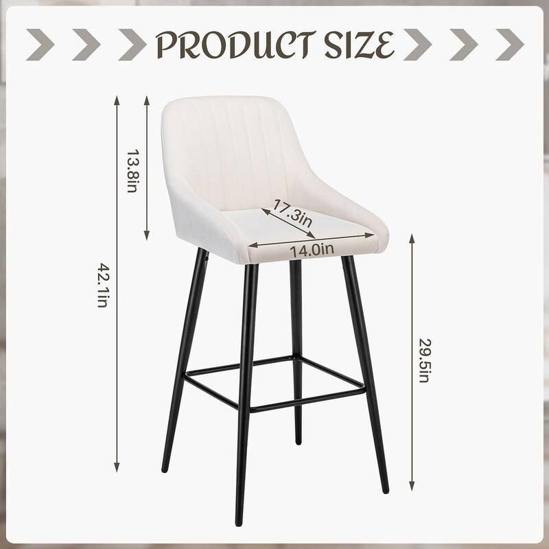 Modern Velvet Upholstered Bar Stools with backs, Set of 2