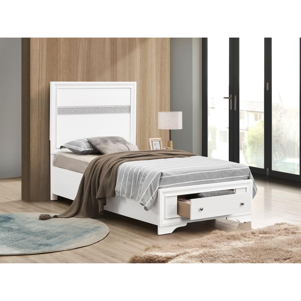 Elegant White Twin Bed with Drawers, Compact Design, No Boxspring Needed