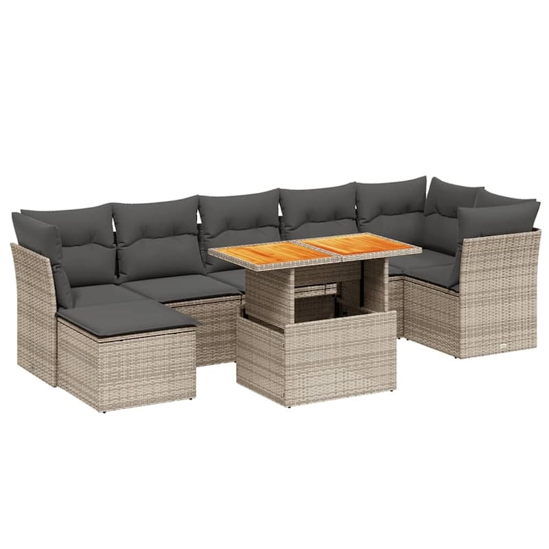 vidaXL Patio Sofa Set with Cushions Sofa Modules and Table 8 Piece Poly Rattan - 21.7 x 39.4 x 28.7