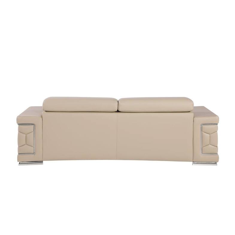 HomeRoots 89" Beige Leather Sofa With Silver Legs