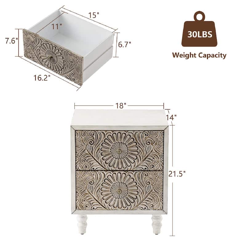 SUNBURY Vintage Solid Wood Nightstand with Drawer