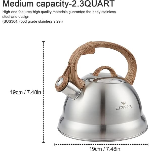 Creative Home 2.3 Qt. Stainless Steel Whistling Tea Kettle Teapot with