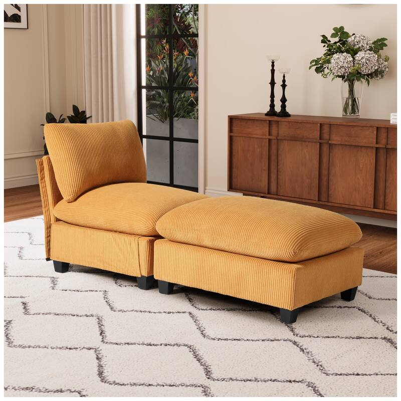 Hamilton Corduroy Upholstered Single Sofa Chair with Ottoman
