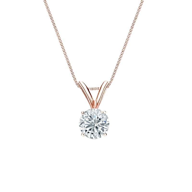 Auriya 14-karat Gold 0.45ctw Round Solitaire Lab Grown Diamond Necklace 4-Prong Basket (F-G VS) - 0.45 - Rose