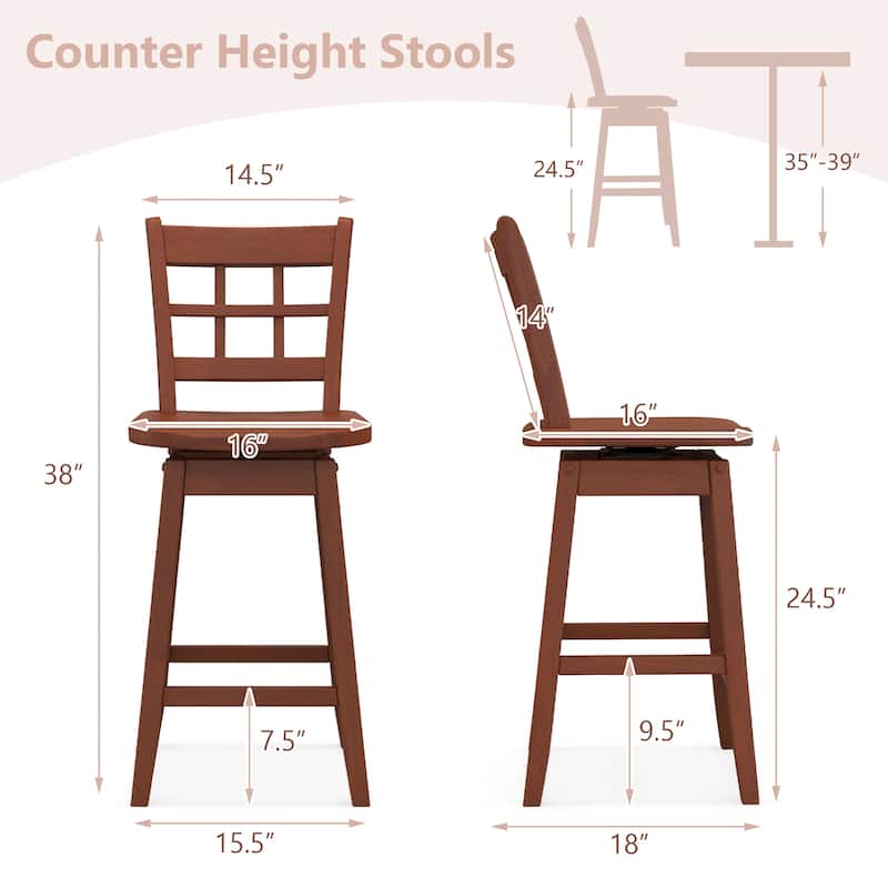 Gymax 4PCS 24.5 Inch Counter Height Bar Chairs Swivel Bar Stools w/